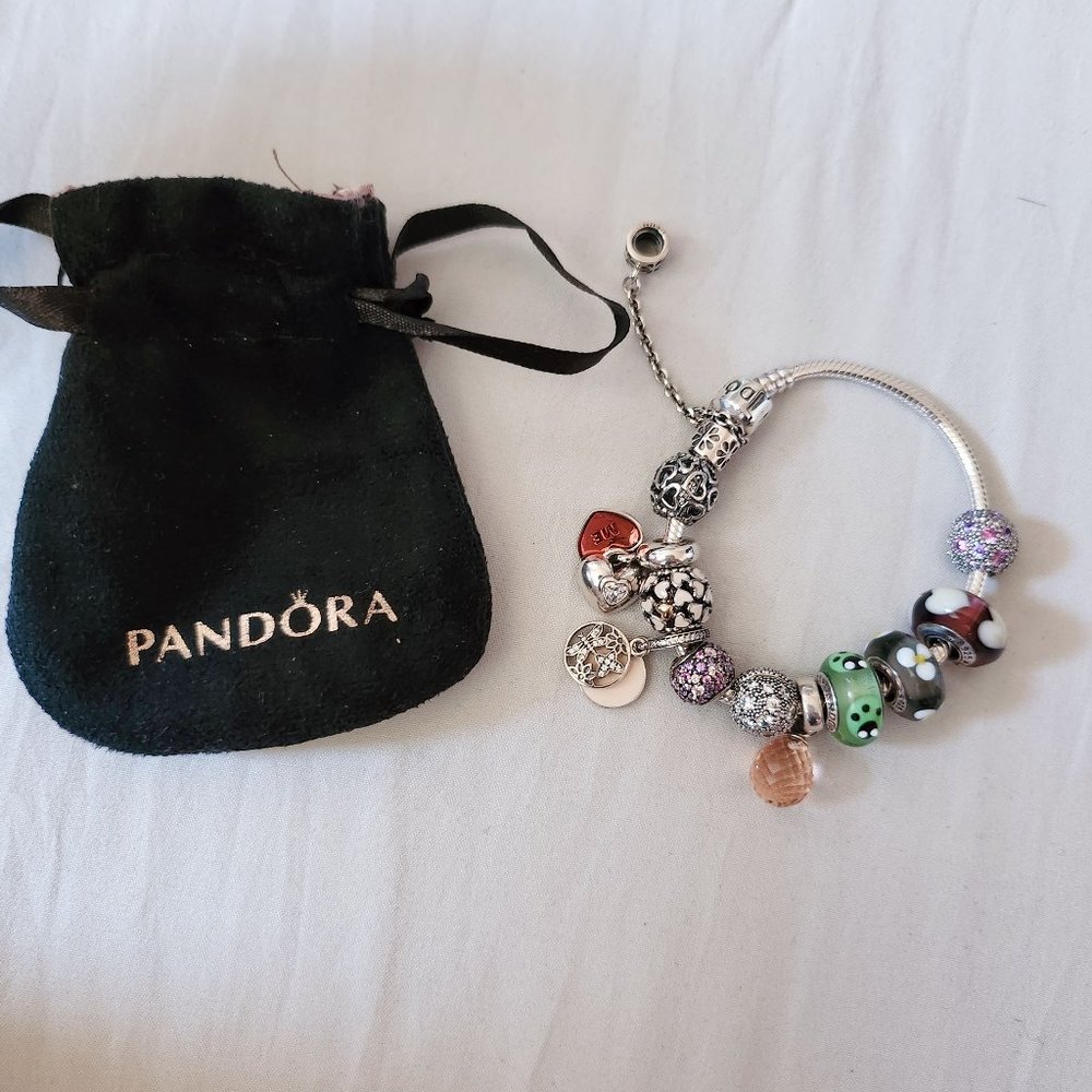 Pandora Silver Bracelet and 12 Charms